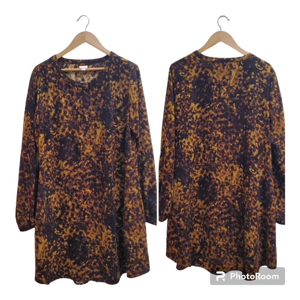 Merona Women's Multicolor Dress Tunic Plus Size Pocket Abstract Animal Print